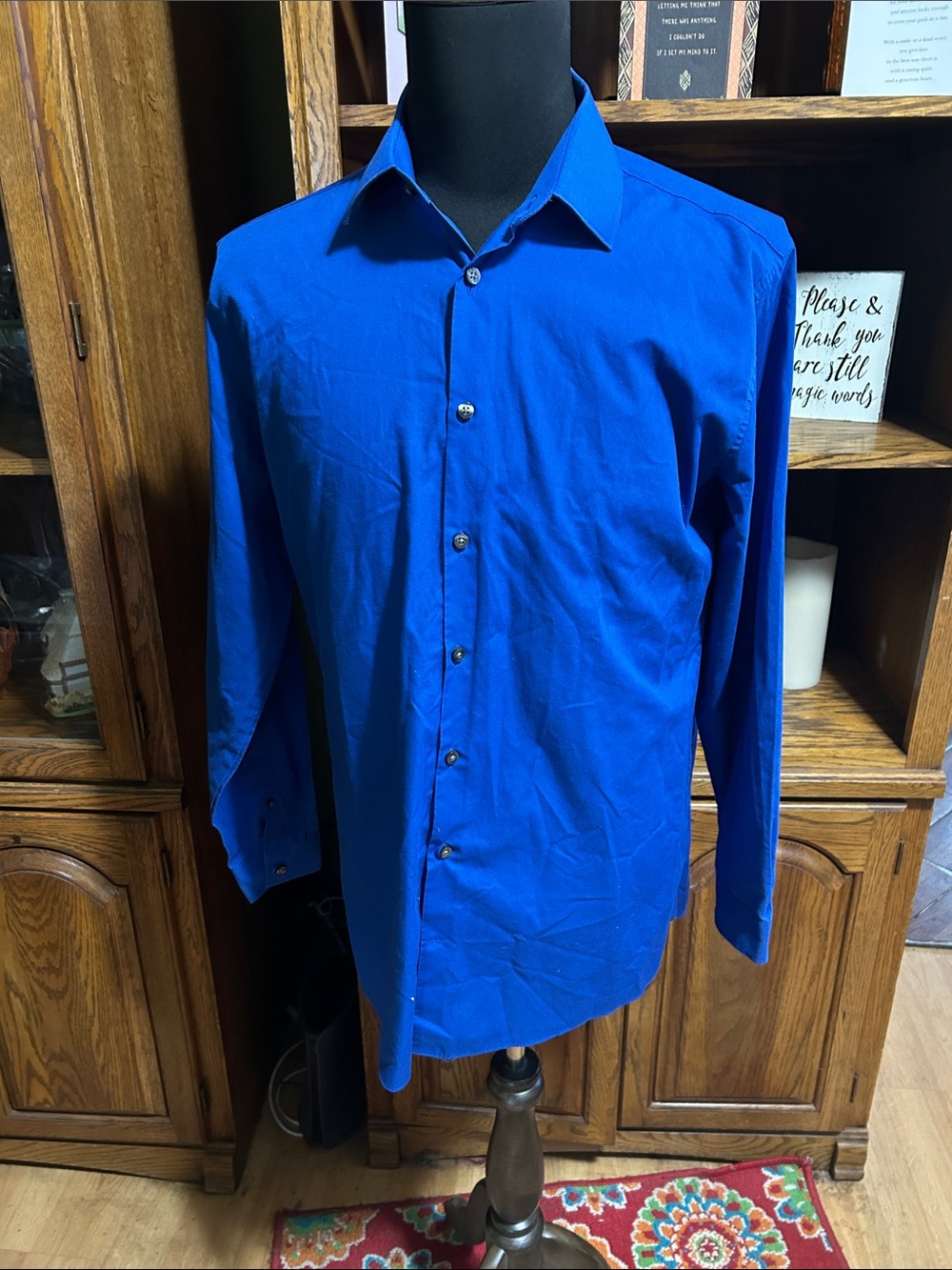 jf j.ferrar Men's Button-Down Shirt in Bright Blue Large